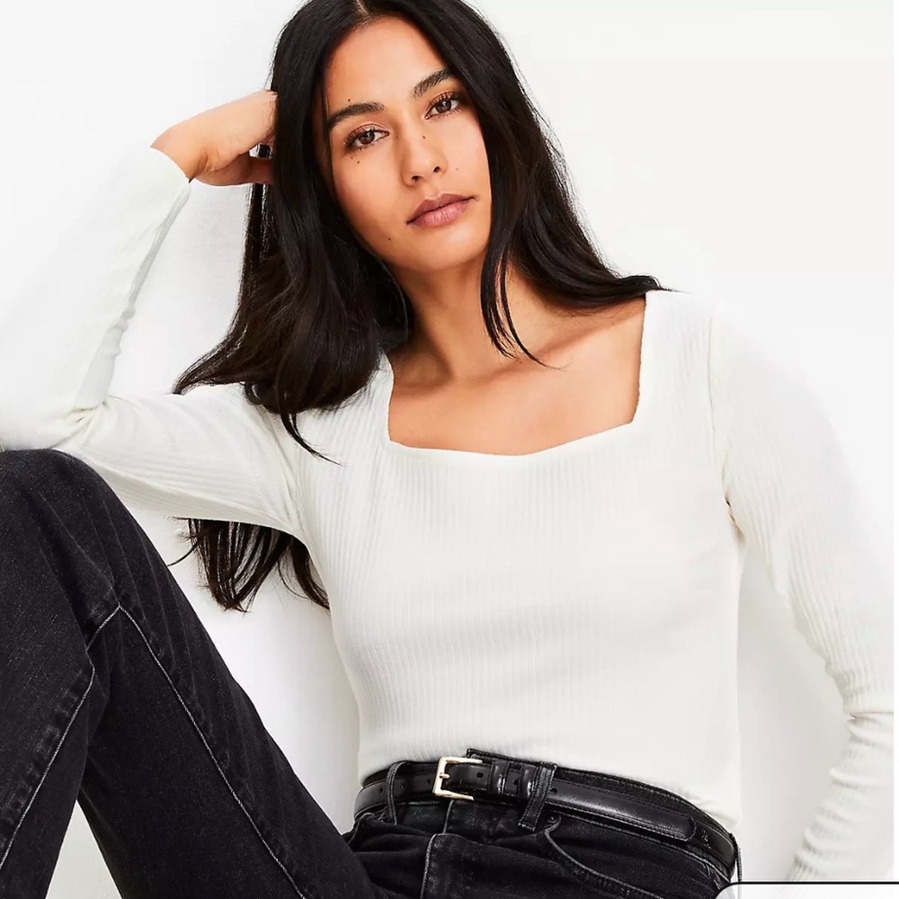 LOFT Square Neck Long Sleeve Ribbed Top